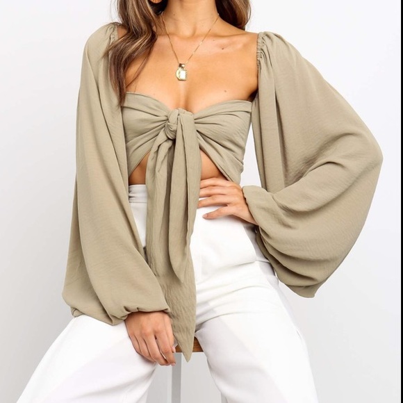 petal and pup Tops - Petal and Pup Wrap Top Khaki Large
